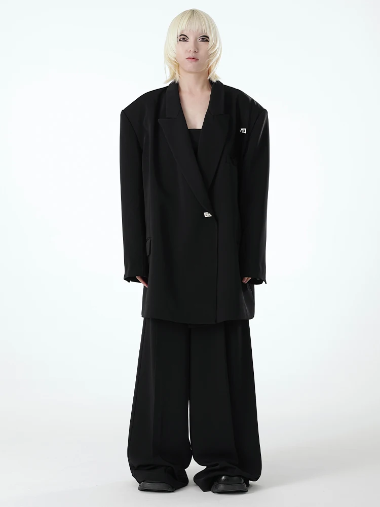 

Неоновый асимметричный свободный костюм-тройка NIHONG Bla для женщин, оригинальный дизайн, длинный рукав, на пуговицах, миди-длина, смокинг