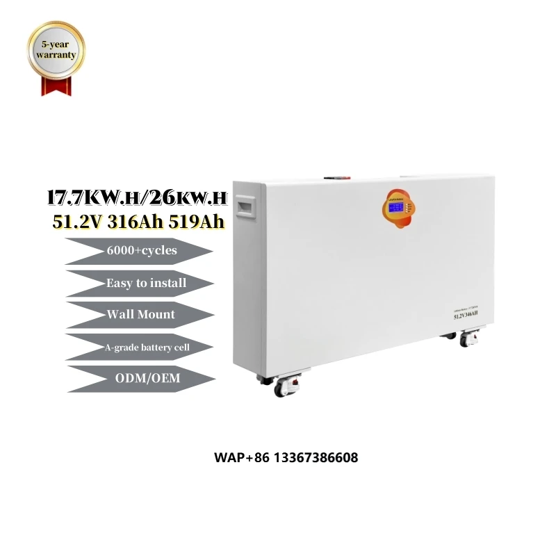 

51.2V Lithium Solar Battery Storage System 15kWh 25kWh LiFePO4 Power Wall EU/US Certified with Fast Delivery 346Ah 519AhCapacity
