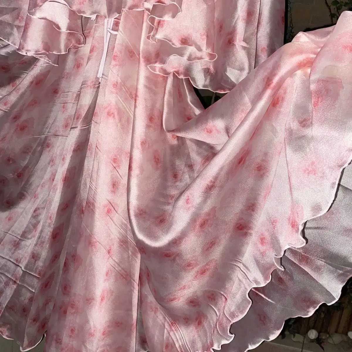 Glossy Women Ruffles Satin Long Dress Loose Maxi Dress One-piece Elegant Dresses Sleeping Wear