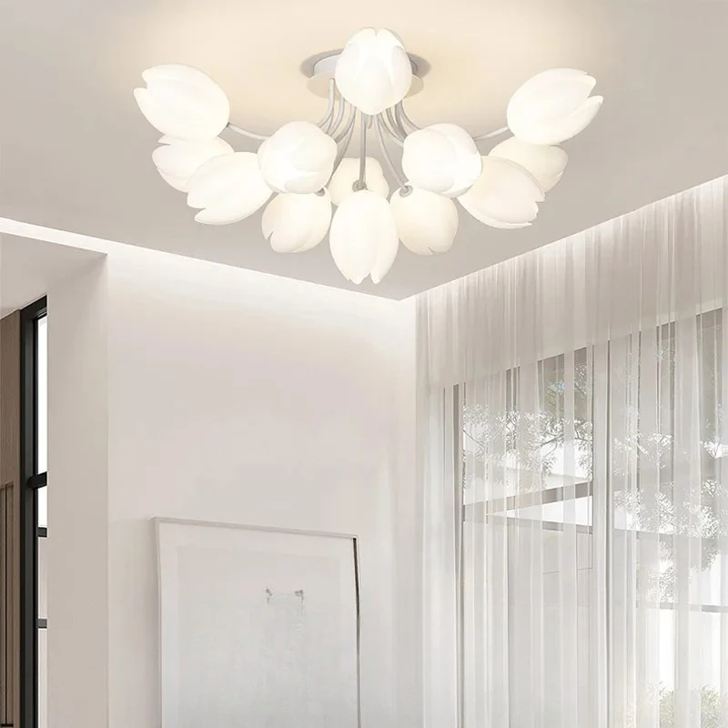 Luxury Nordic LED Home Ceiling Lights Romantic White Flowers Shaped Art Lamps for Living Dining Room Home Decoration Chandeliers
