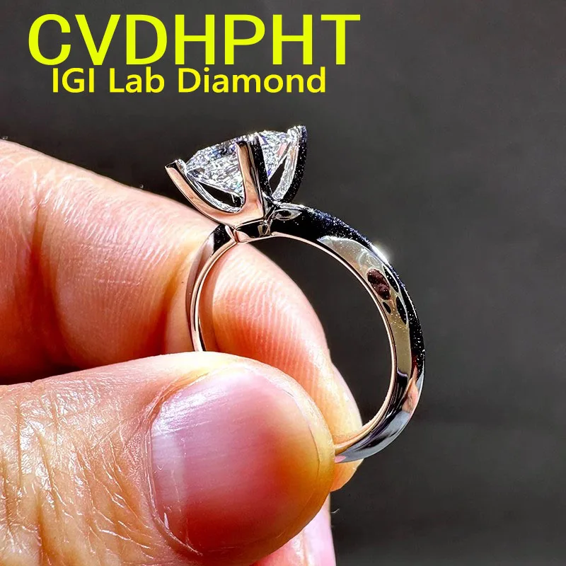 

1 2 3 4 Ct D VS1 Lab Grown diamond Ring princess cut Engagement Ring Real 18K White Gold Custom Classic wedding ring