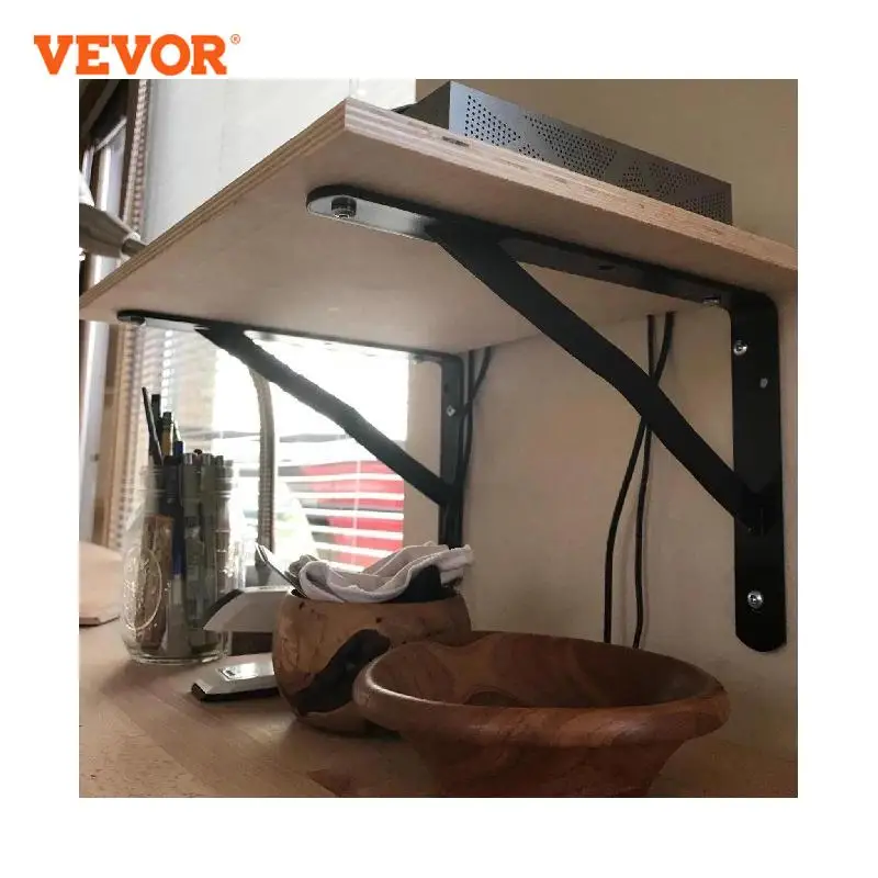 VEVOR 2PCS Heavy Duty Shelf Brackets Floating Shelf Bracket 450lbs Load Garage Workshop Home Triangle Shelf Support Black