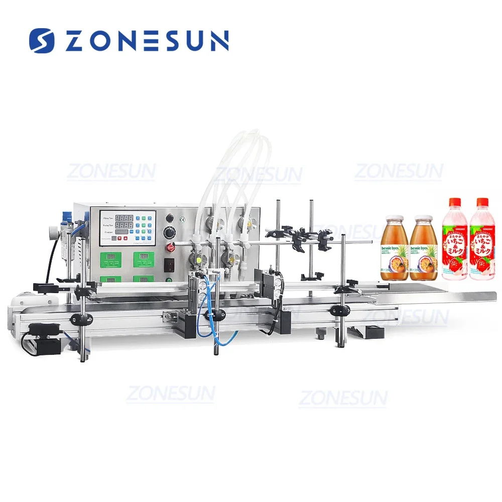 ZONESUN 4 Heads 0-1000ML Automatic Magnetic Pump Liquid Bottles Water Filler Essential Oil Perfume Filling machine