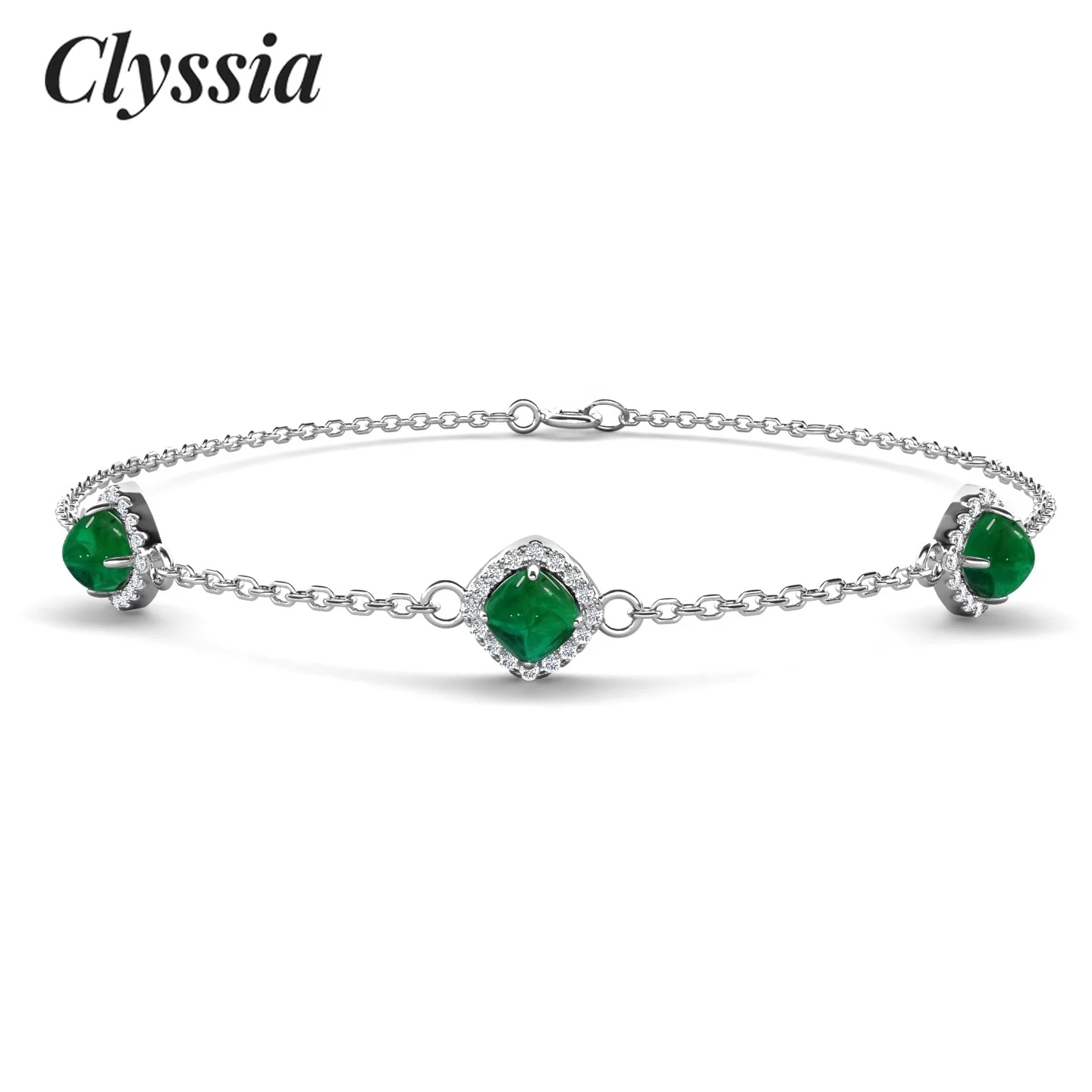 

CLYSSIA Sterling Silver 925 Green Emerald Stone Tennis Bracelet Vintage Jewelry for Women/Mother/bride Party Wedding Gifts