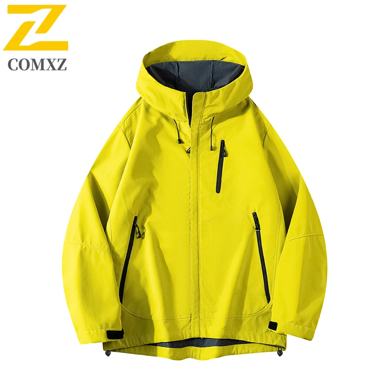 

2025 Soft Shell Windbreaker Jacket Men Trendy Color Contrast Waterproof Hooded Jacket Bike Clothing Couple Travel Rainproof Coat