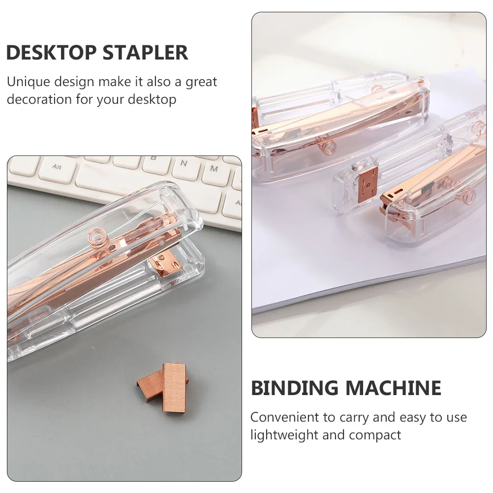 

1pc Transparent Stapler Rose Stapler Paper Binding Machine Portable Office Supplies Desktop Stapling Tool