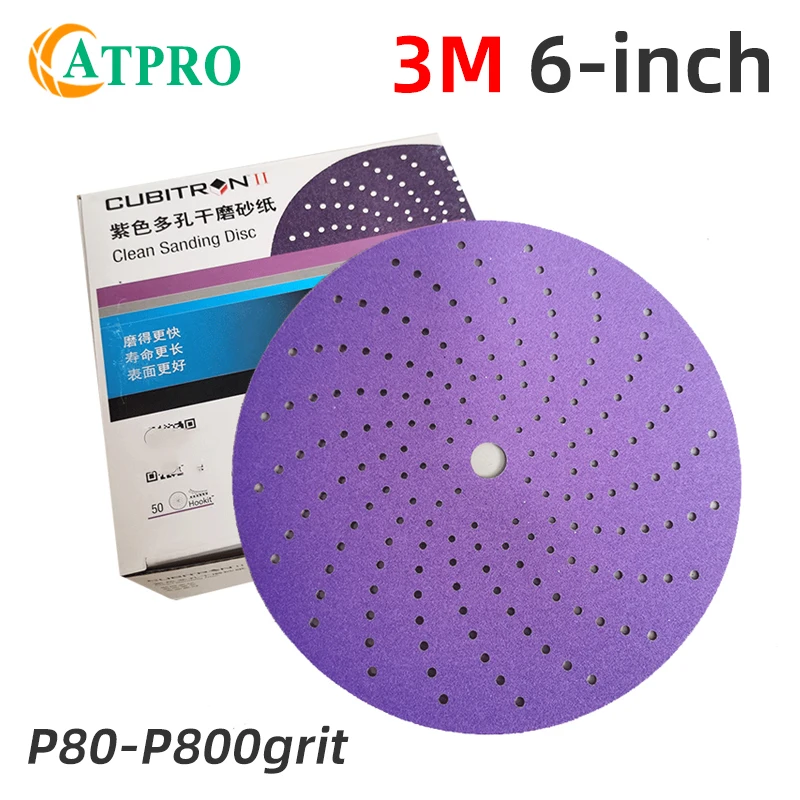 3M6-inch Purple Cyclone Sandpaper 150mm Flocked Self-adhesive Disc Abrasive Car Hardware Wood Sanding 80-800grit