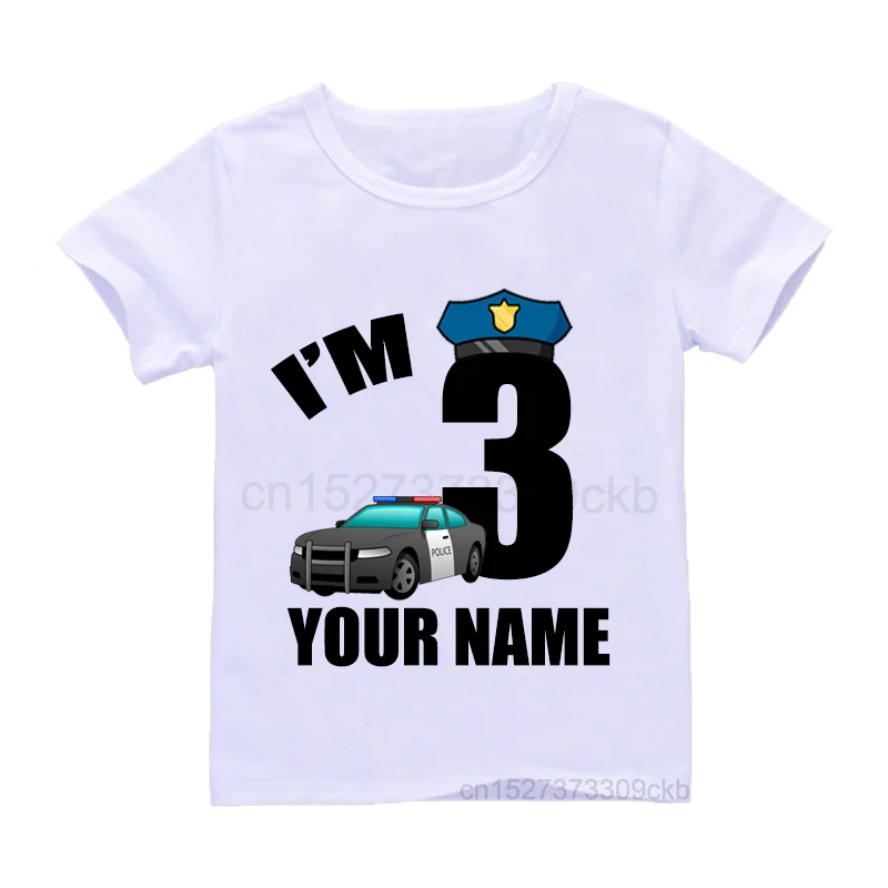 2022 New Policeman Birthday Number Print T Shirt Kids I\'m 1-10 Year Customize Name T-shirt Boy Funny Gift Tops Present Outfit