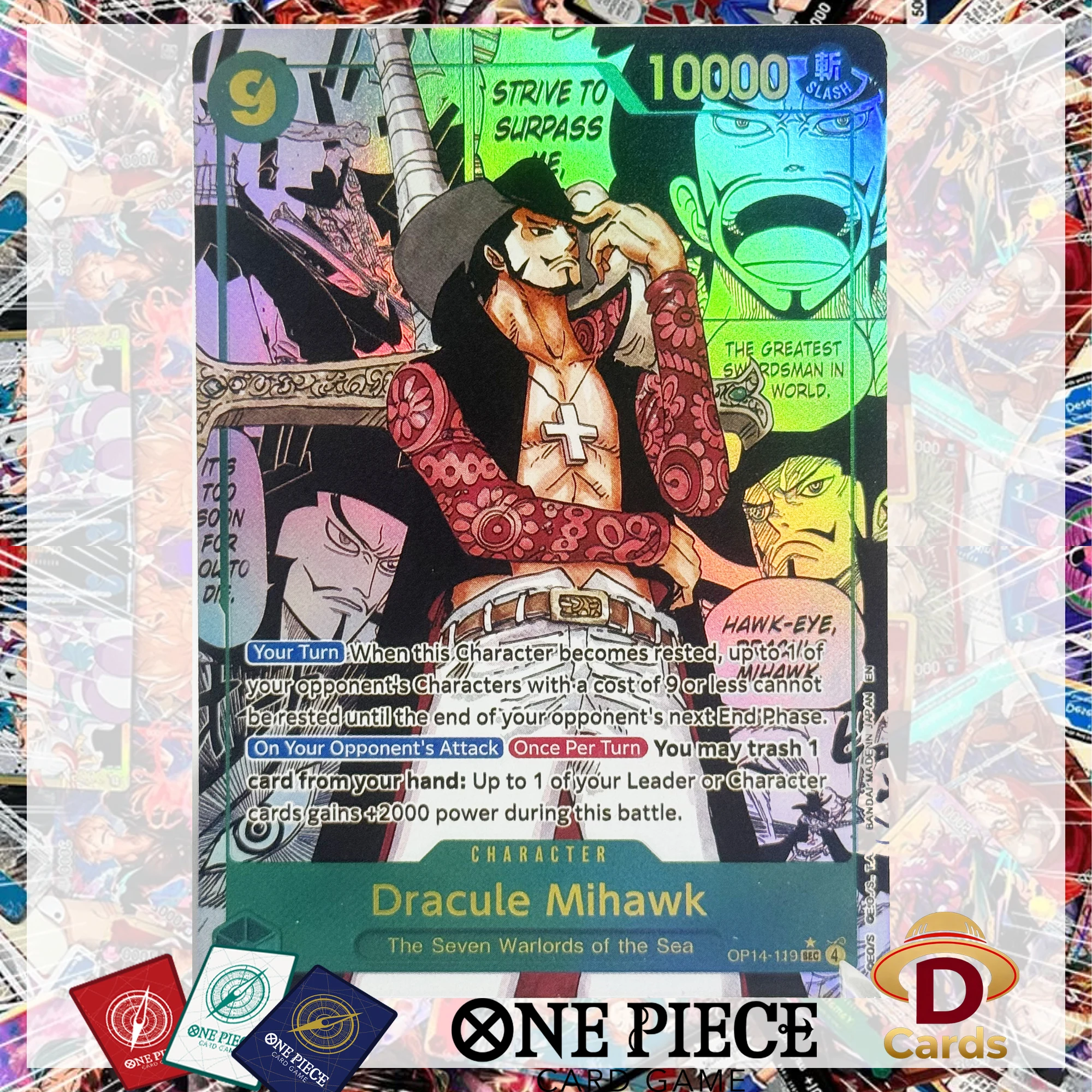 One Piece Card Dracule Mihawk SEC Manga The Seven Warlords of the Sea OP14 Replica Proxy Anime Collection Game Cards