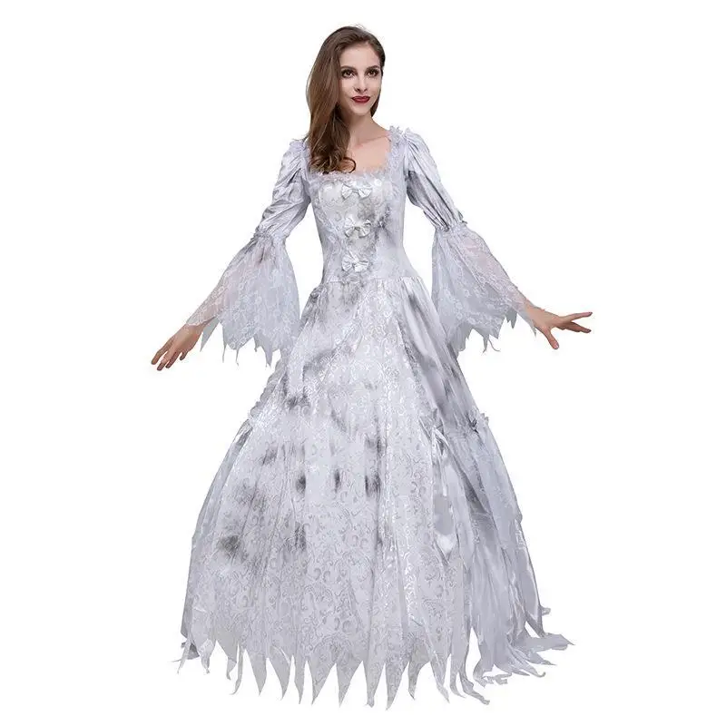Retro Square Collar Long Skirt Cosplay loween Ghost Bride Performance Gown Wedding Dr Par Gown Fem Costume