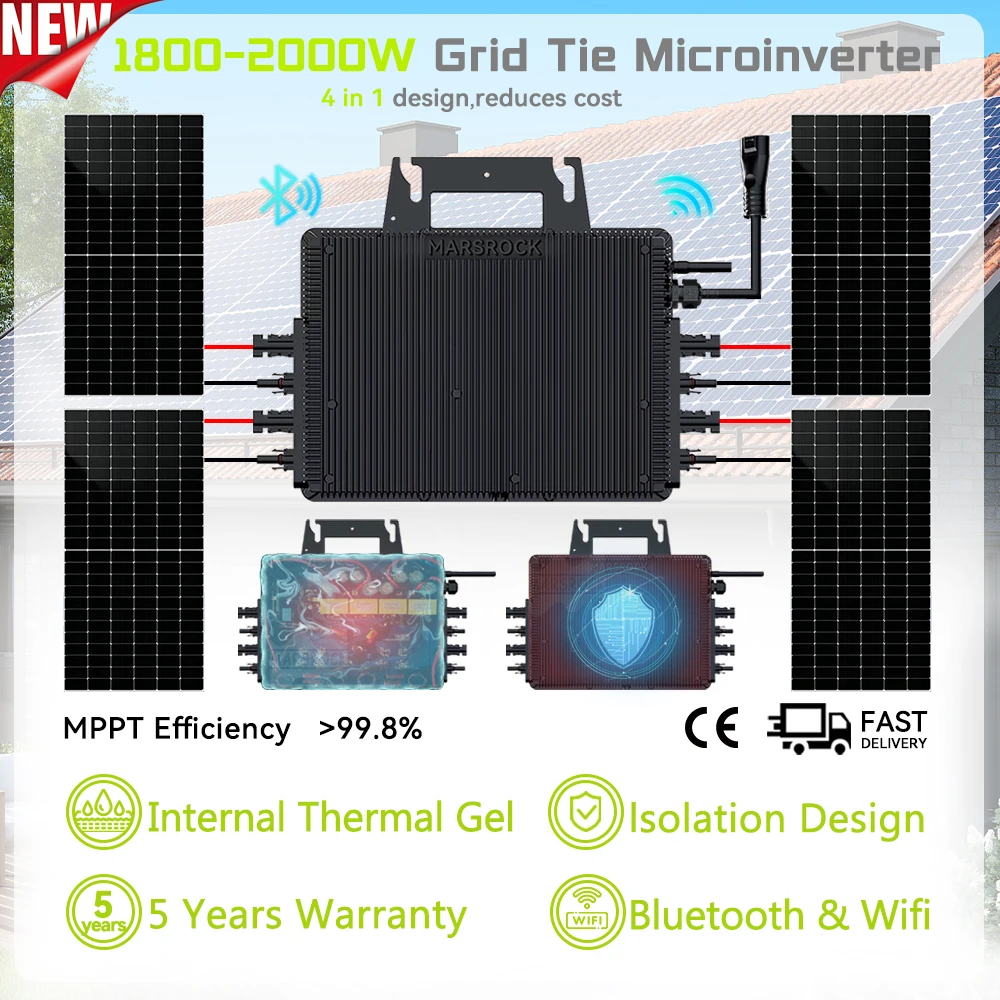 2000W Solar grid-on Inverter DC22-60V AC230V Solar Microinverter with WiFi Function Household Solar PV Inverter