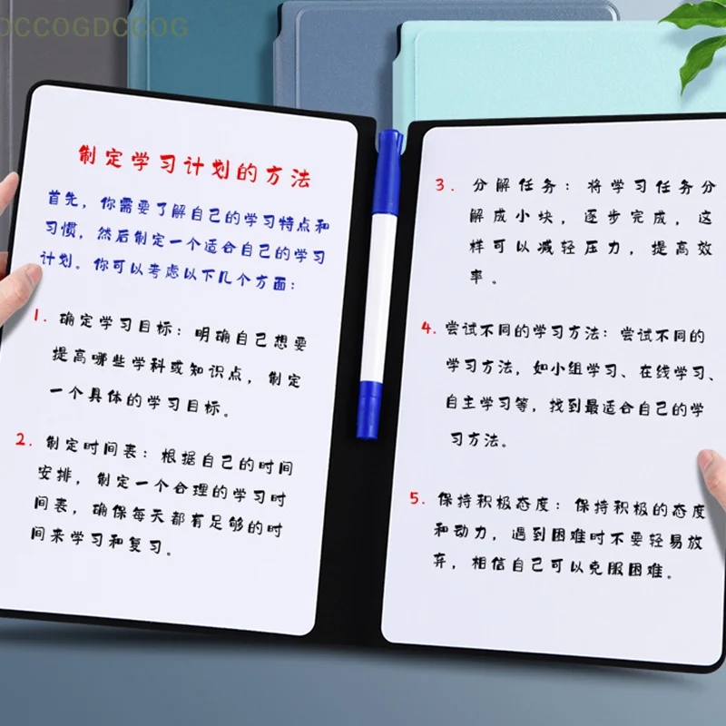 Notebook per lavagna A5, piccola penna per lavagna bianca che pulisce la lavagna, pannello in PET, memo pad, pianificatore, forniture per ufficio portatili