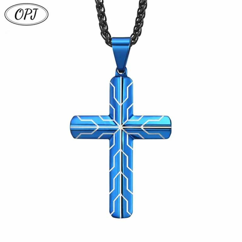 Wholesale Fashion Men's Cross Necklace Blue Waterproof Stainless Steel Cross Pendant for Men no price difference