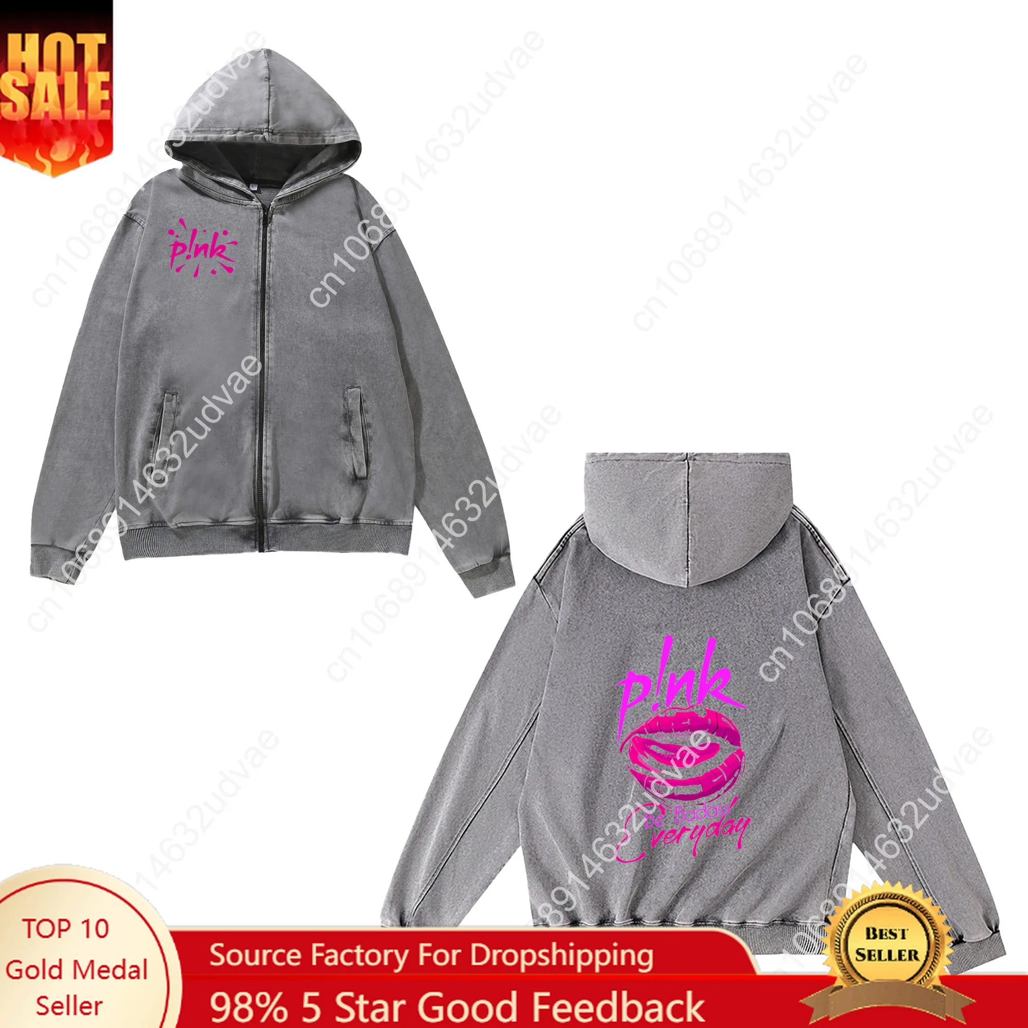 

Pink Zipper Sweatshirt Man Woman Teenager Retro Hoodies Vintage Pullover Sweat Shirt with Pocket Full Zip Jacket Tops