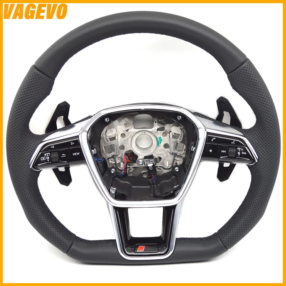 

For Audi A6 C8 perforated leather black stitching multifunctional steering wheel with heating, Car Accessories