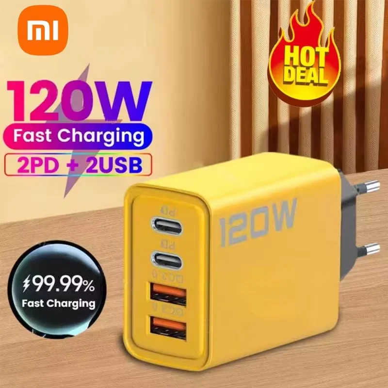 Xiaomi GaN USB Fast Changer PD 3.0 Fast Charge Chargers Type-C 120W Quick Charger 4 Ports Fast Carregador EU/US Plug For IPhone