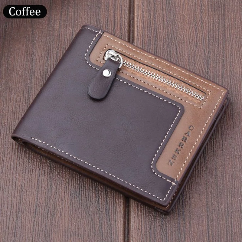 Retro Men's  Short Wallet  PU Leather Clutch Wallet Zipper Wallet Money Clip Credit Card Wallet Billfold Card Holder Notecase
