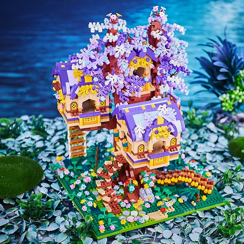 92015 Architecture Building Bricks Set Elf Tree House Forest Cabin Flower Garden 3D Mini Diamond Blocks Toys for Children No Box