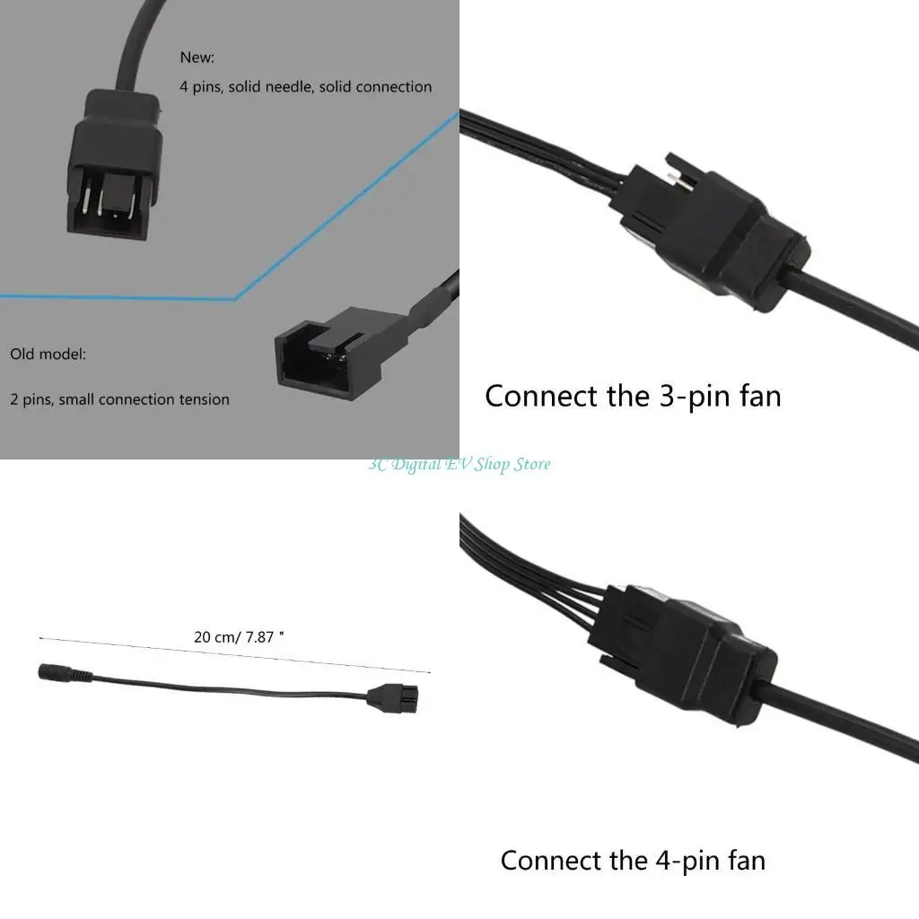 E74D DC5521 to 4Pin Adapter Cable 4Pin Computer Case Fan Power Connector Adapter 12V