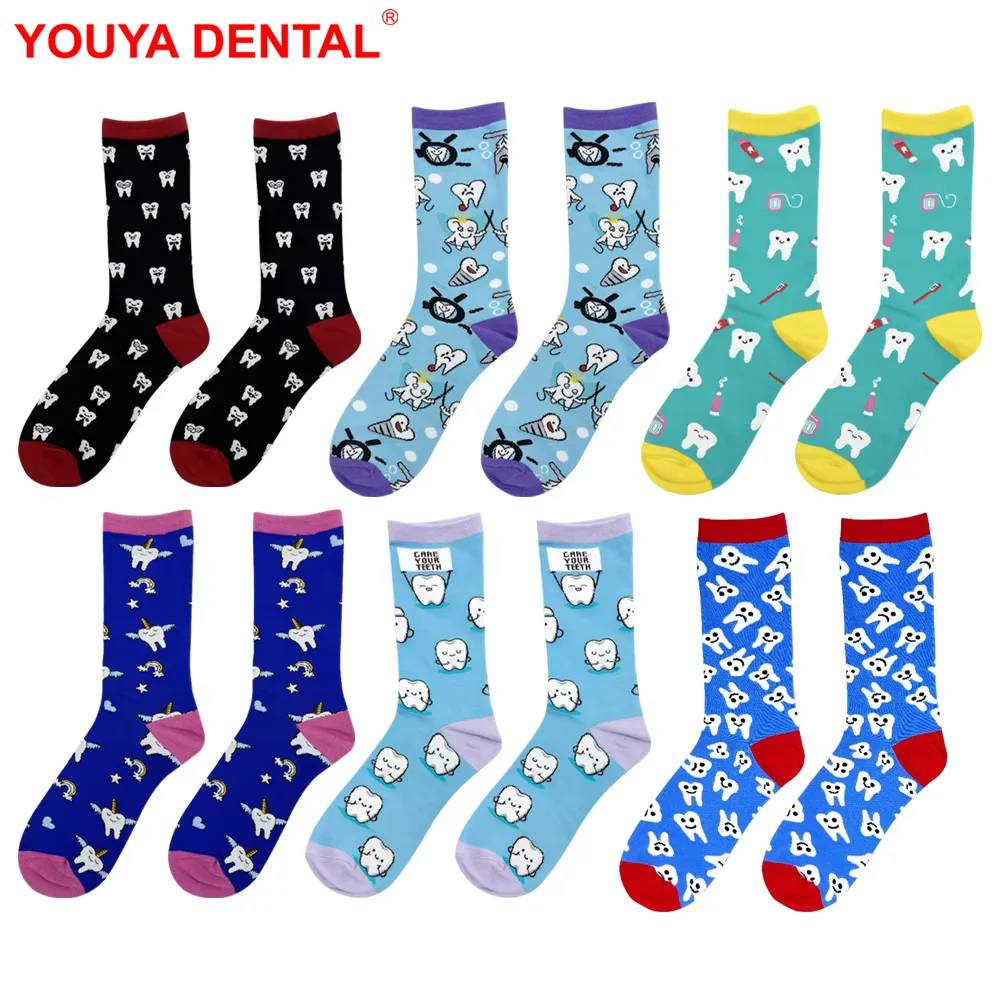 1Pair Breathable Cute Tooth Art Pattern Socks Comfortable Men Women Sports Stockings Printed Kawaii Funny Hosiery Dentistry Gift