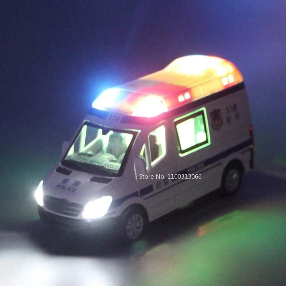 1:32 Hospital Simulation Ambulance Police Metal Cars Model Pull Back Sound and Light Alloy Diecasts & Toy Vehicles For Boy Gift