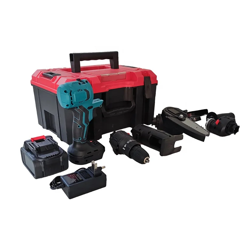 Multifunction Cordless Tool Kits Power Tool Combo Set Jig Saw Chain Saw Cordless Drills Power Angle Grinder with Box
