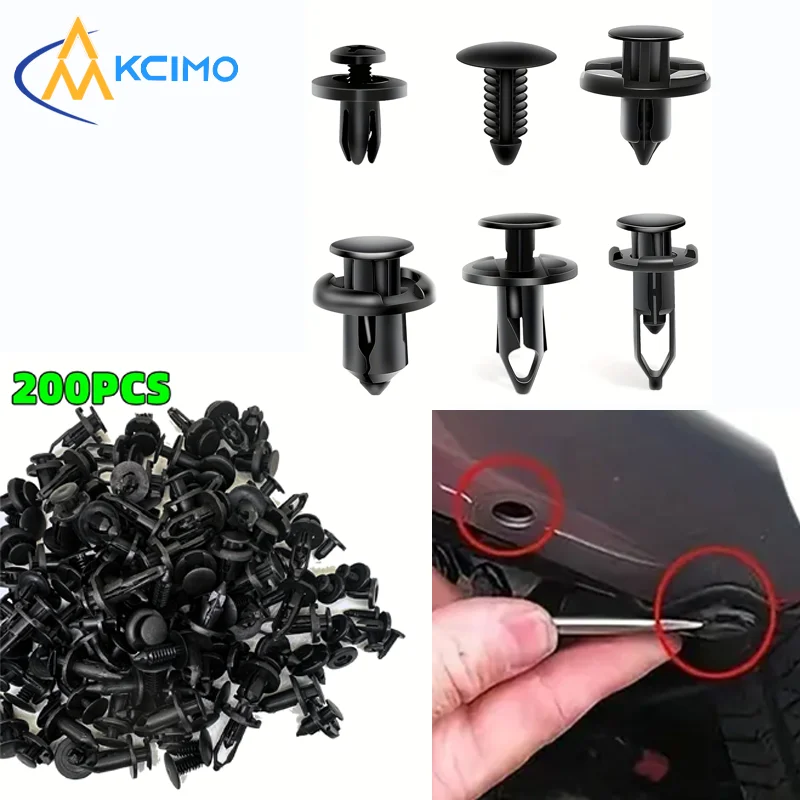 200PCS 6-Type Universal Car Mixed Fixing Clips, Bumper Push Rivet Retainer Kit for Nissan Ford Honda Toyota Auto Body Fasteners