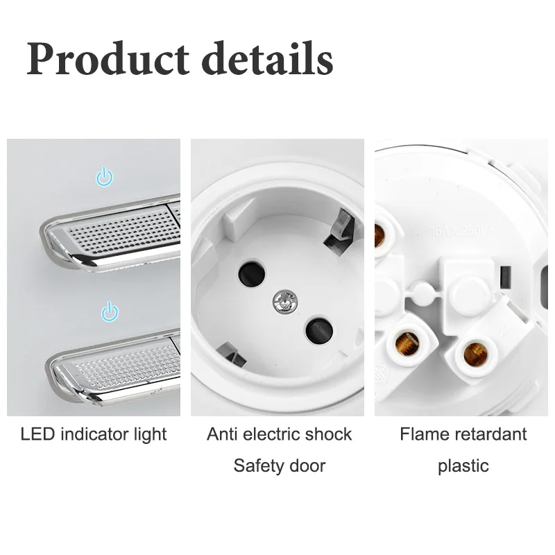 Tempered Glass Panel Switch 1 2 3 4 Gang/2Way LED Indicator Universal Wall Socket with USB Speed Switch Light Switch White 86*86