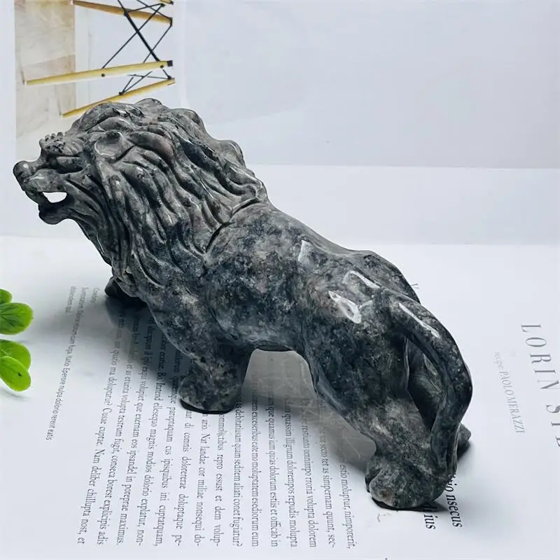Natural Stone Yooperlite Crystal Handmade Carved Lion Polished Animal Powerful Statue For Home Decoration 1pcs