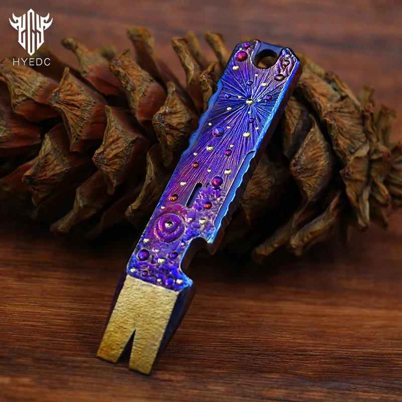 

Limited Edition Hand Carving Starry Sky Titanium Crowbar Outdoor Multi Functional Survival EDC Tool Bottle Opener Keychain