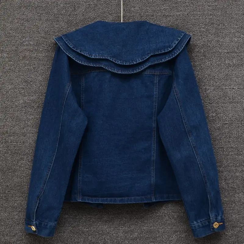 

2025 Autumn New Fashion French Doll Collar Short Denim Jacket Women's Causal Korean Sweet Cardigan Coat