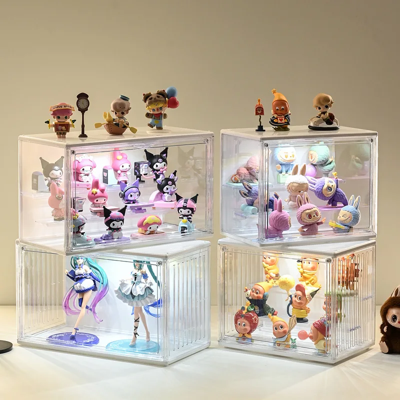 ‌LED Illuminated Blind Box Showcase  Large Capacity Clear Acrylic Display Box Anti-Dust Cover for Collectible Figure Storage