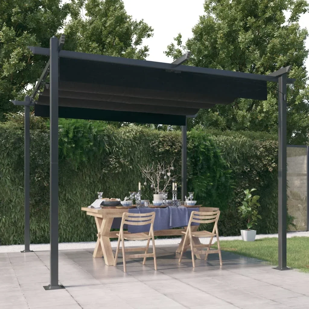 Vidaxl Anthracite Garden Gazebo With Retractable Roof 3X3 M Outdoor Products Sunshade And Rainproof Outdoor