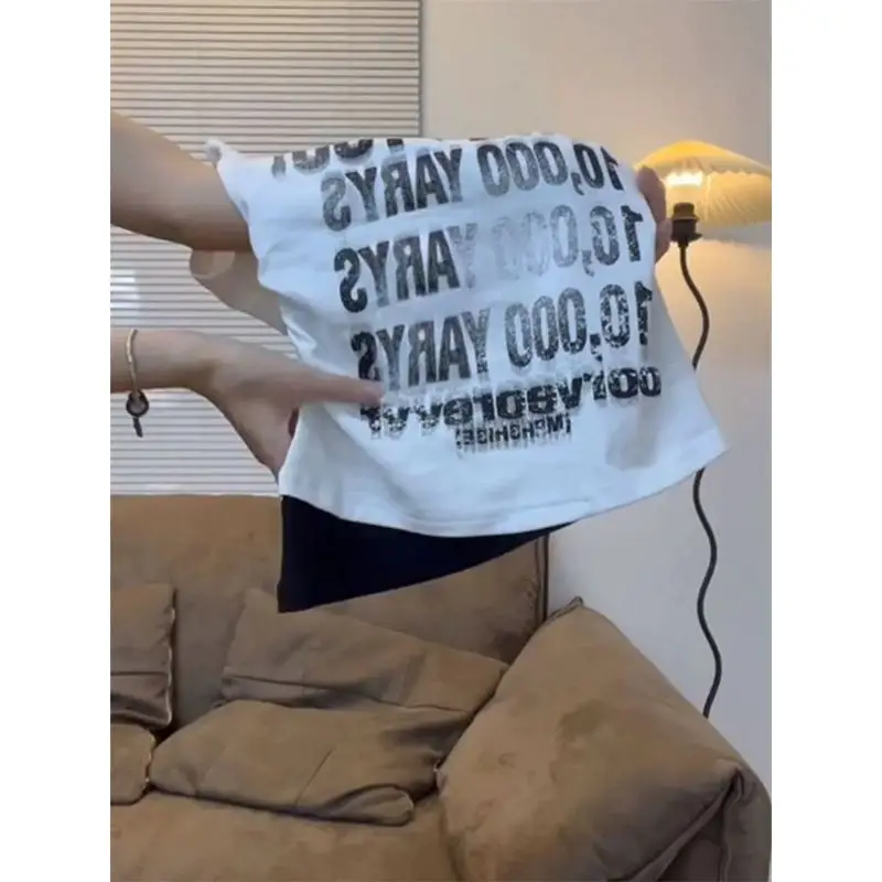 Dulce y picante chica sin tirantes falso de dos piezas hombros descubiertos cuello cole manga corta mujer verano Y2K dise...