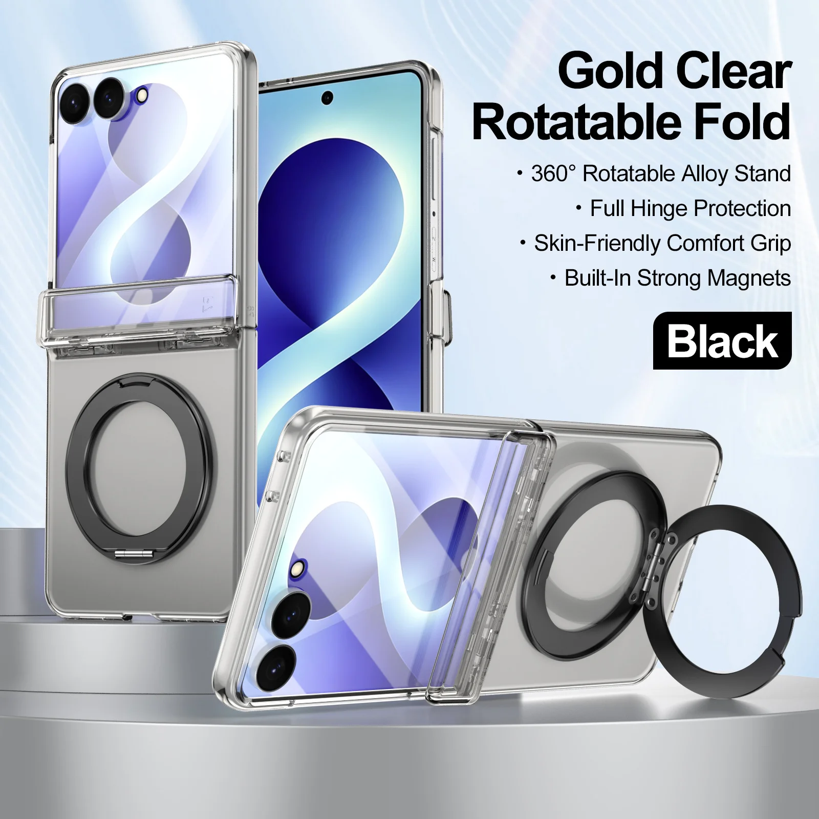 Clear Foldable Phone Case, Magnetic Rotating Kickstand Hinge Film, for Samsung Galaxy Z Flip 8 7 6 5
