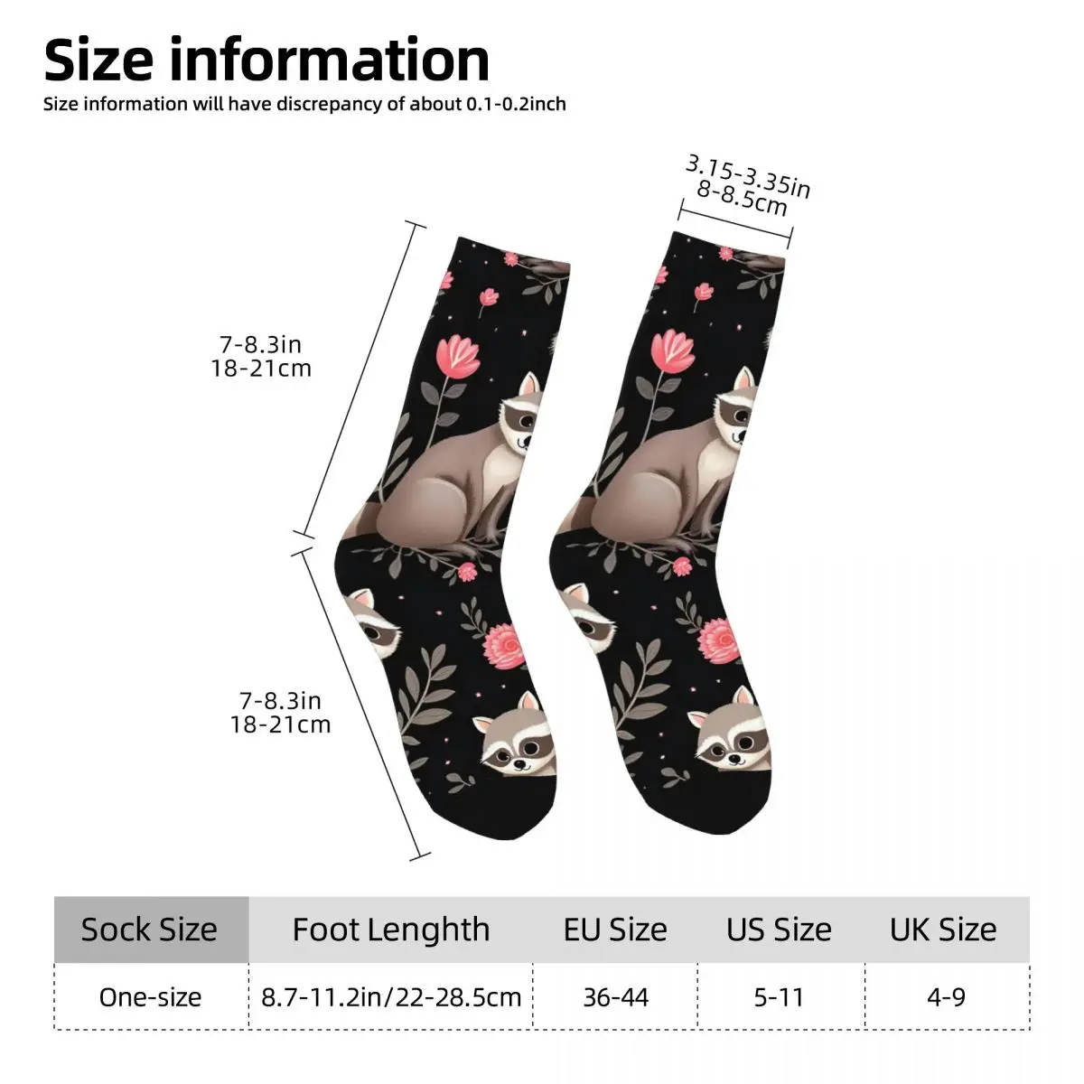 All Seasons Crew Stockings Vintage Raccoons With Flower Pattern Socks Fashion Long Socks for Men Women Valentine's Day Gifts