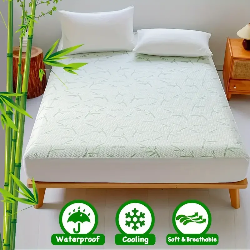 

For 1pc Waterproof Bamboo Mattress Cover (Without Pillowcase), Cooling & Breathable Fitted Bed Sheet With 6-14inches Deep Pocket