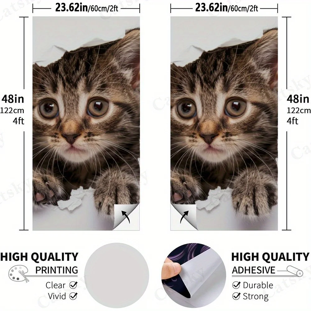 Curious Kitten Peeking,Cute Cat Tearing Paper,Adorable Pet Photography,High Value! 2D Flat Vinyl Sandboard Stickers - Bubble-Fre