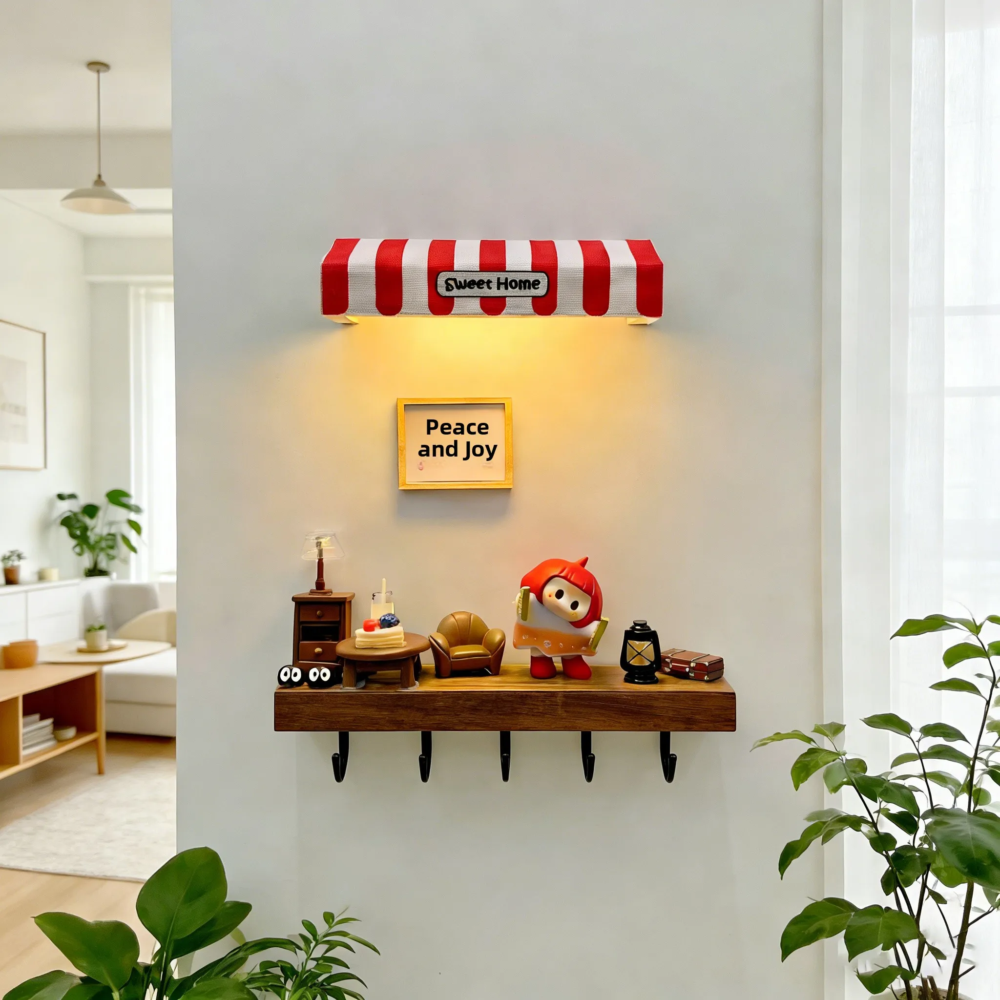 Creative Wall Mounted Key Holder Decorative Wooden Key Storage No Drilling Required Entrance Key Organizer Hanging Hook