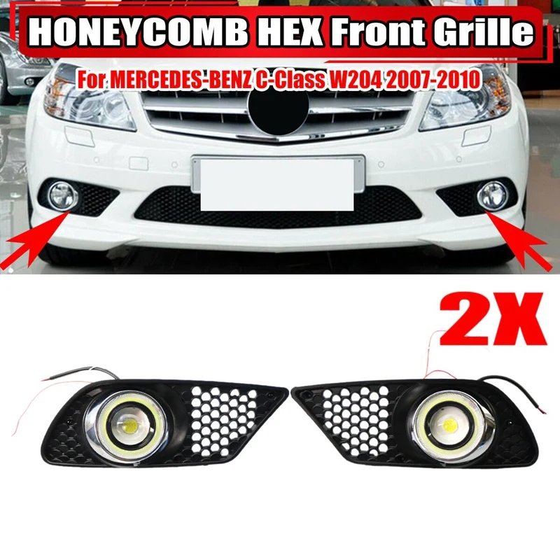 NEW-Front Bumper Fog Light Grill Fog Lamp Cover HONEYCOMB HEX Grille For MERCEDES-Benz C-Class W204 2007-2010 A2048850253