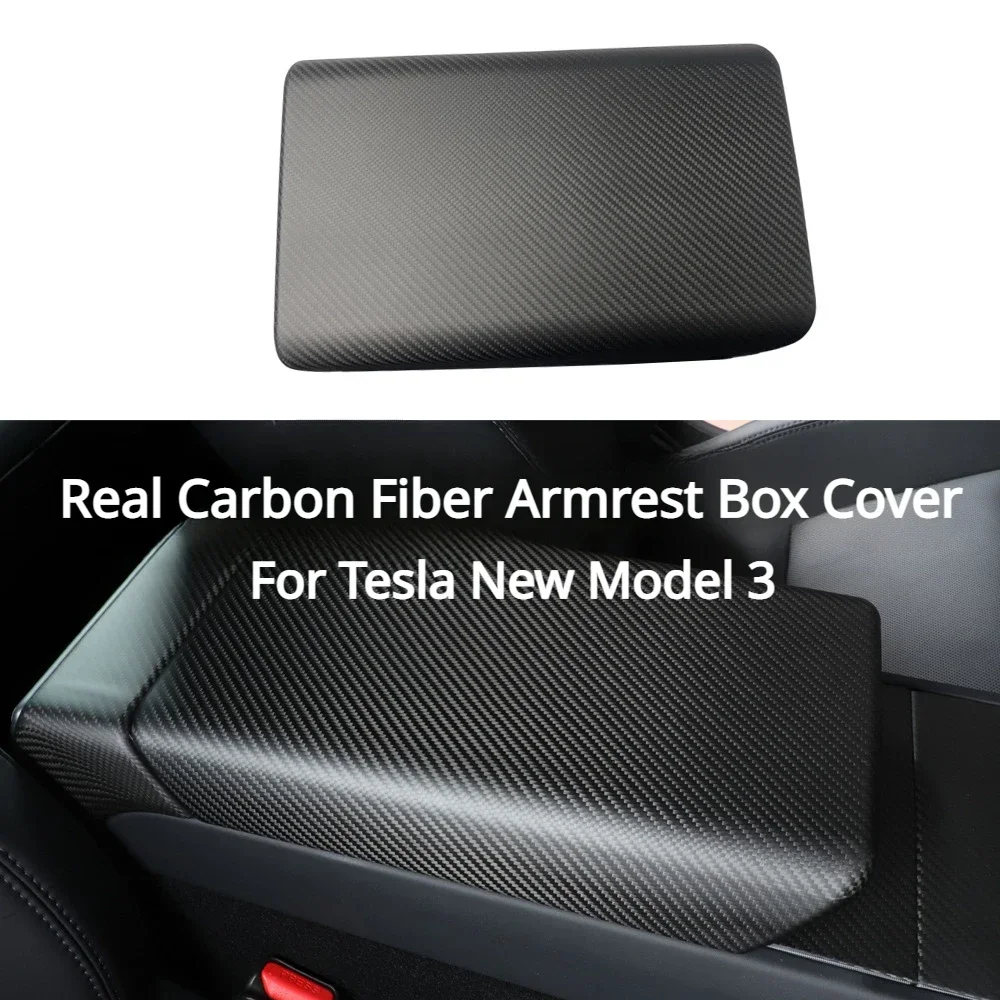 Armrest Box Cover for Tesla Model 3 3K240G Dry Real Carbon Fiber Snap-in Installation Car Modification New Model3 Highland 2024