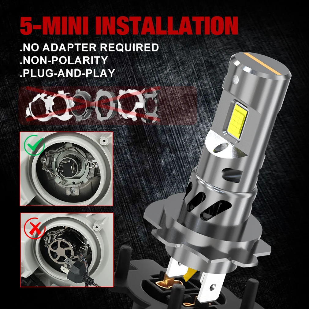 30000LM H7 LED Headlight Bulb Mini Wireless 24pcs 3570 CSP Chips for Car Headlamp Auto Diode Lamps H7 Turbo Led 12V 6500K