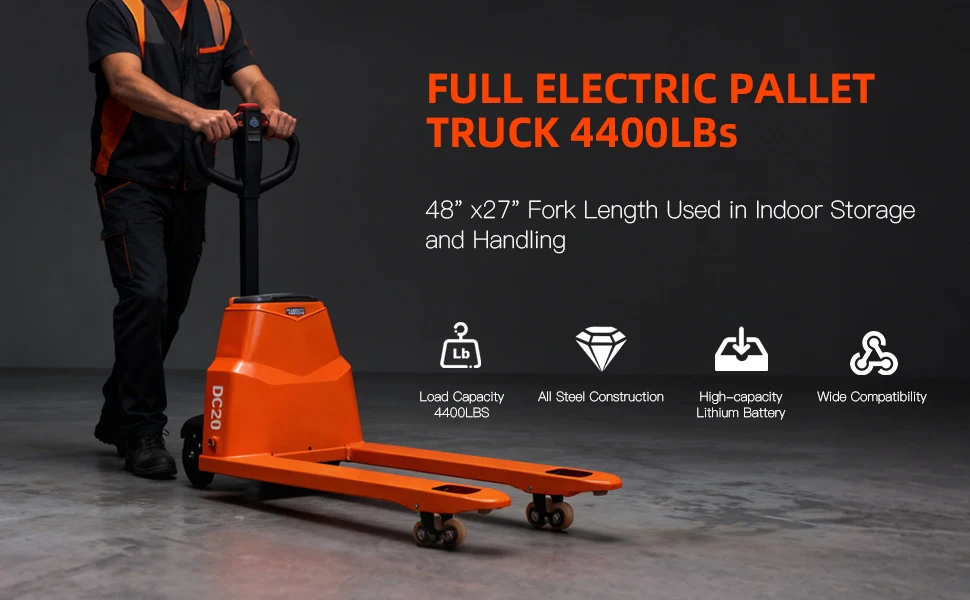

4400LBS Fully Electric Pallet Truck 48V Lithium Battery 48" x 27" USA STOCK