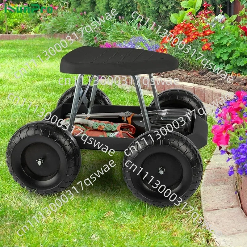Garden Kneeler and Seat with Wheels, 2-in-1 Rolling Garden Bench with Storage Tool Tray, Mobile Gardening Stool Cart