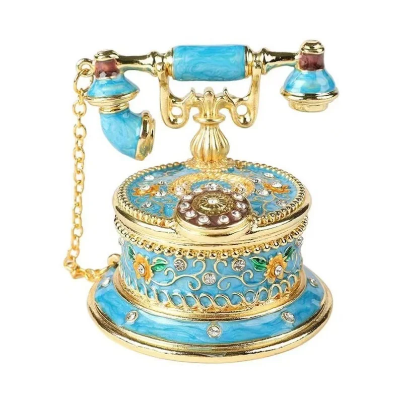 Neue Halsketten-, Armband- und Ring-Aufbewahrungsbox, handbemalte, emaillierte, dekorative Telefon-Schmuckschatulle mit Scharnier, Geschenke – Detail 6
