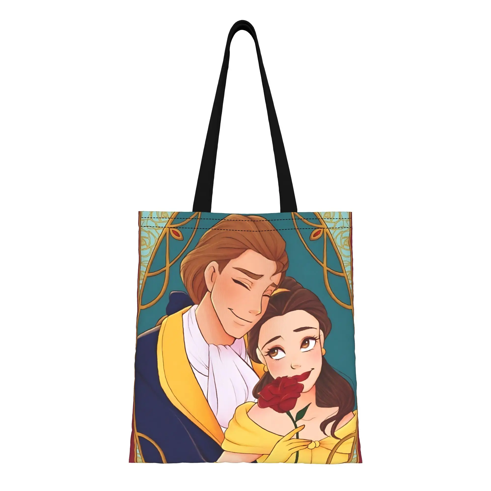 

1 шт. многоразовая двусторонняя холщовая сумка-тоут с изображением Диснея ко Дню святого Валентина, сумка через плечо «Красавица и Чудовище»
