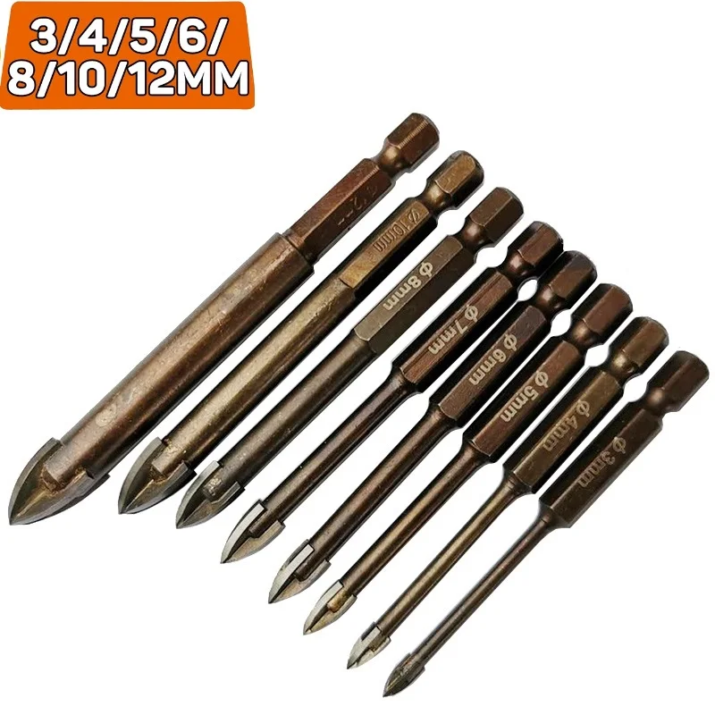 

3-12mmCross Hex Tile Glass Drill Bits Set Titanium Coated Power Tools Accessories for Glass Ceramic Concrete Hole Opener