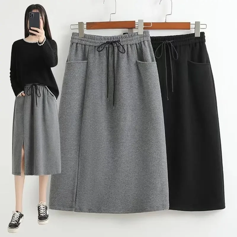 

2024 New Summer Drawstring Sportswear Split Skirts For Women Clothing Spring Autumn Casual Streetwear Elastic High Waisted Skirt