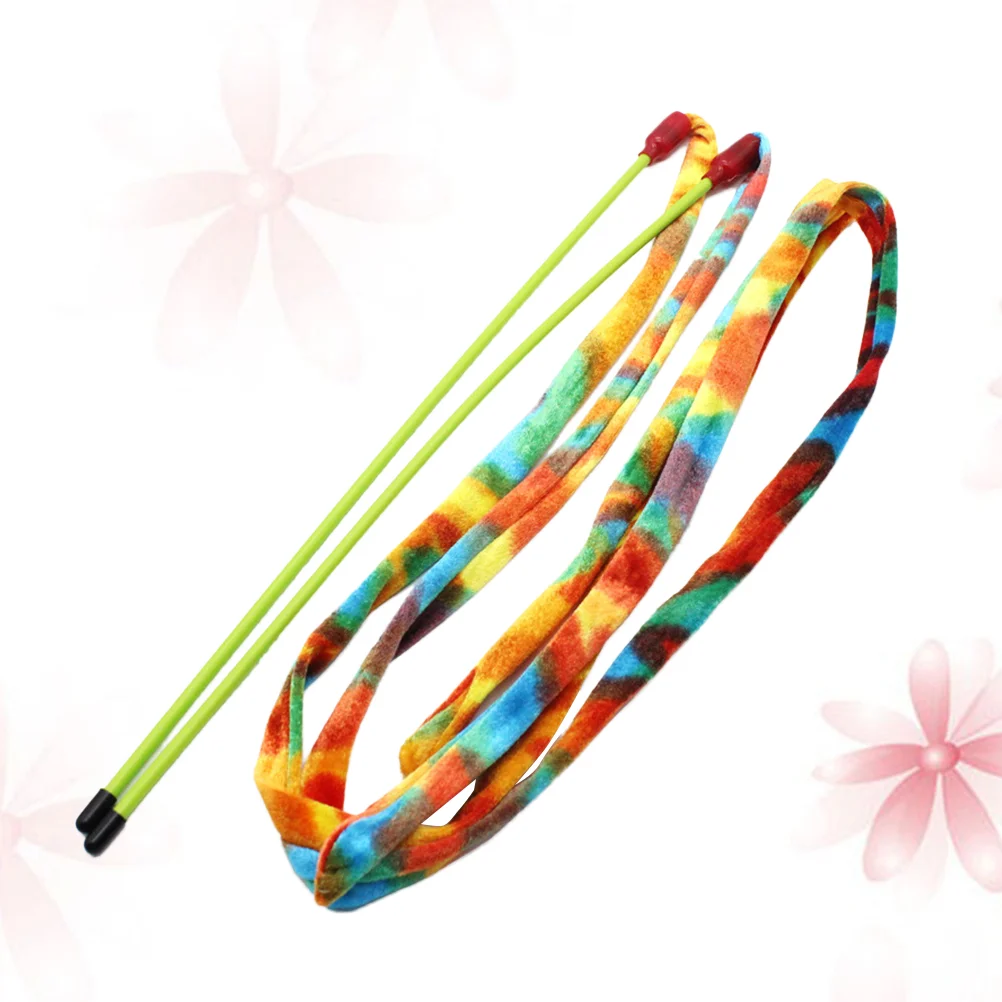 Funny Cat Toy Wand Interactive Colorful PVC Ribbon Pet Teaser Toy with Bell for Cat Kitten (Rainbow Stripe)