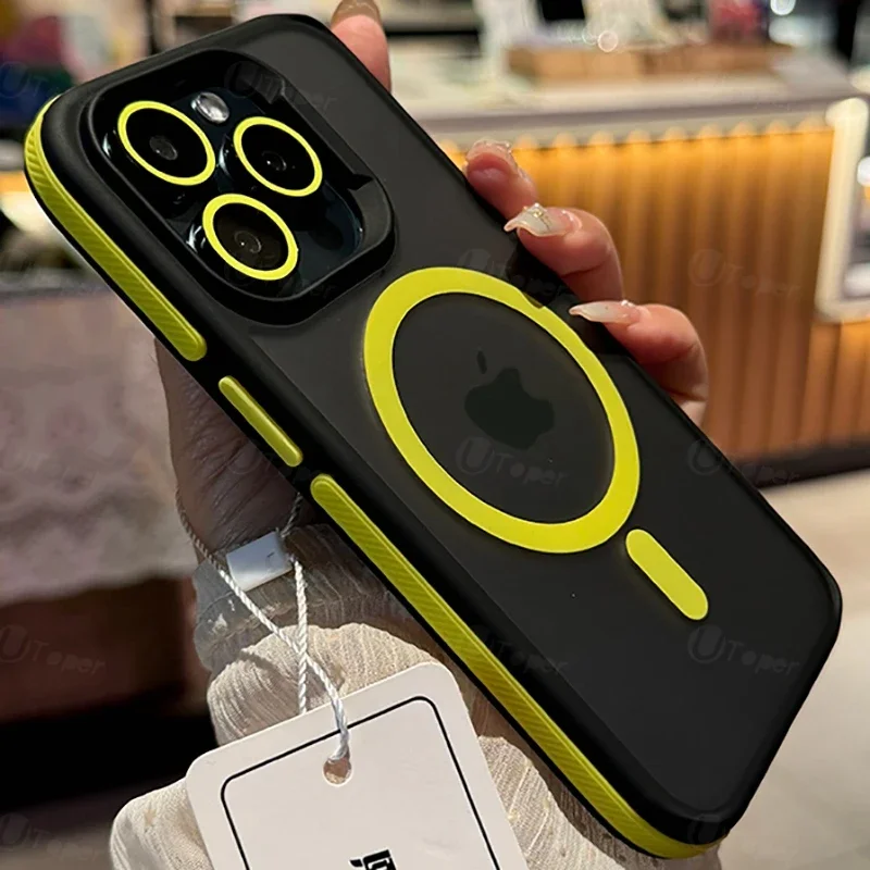 New Bicolor Matte Frosted Magnetic Phone Case For iPhone 16 15 14 Plus 13 12 11 Pro Max Translucent Shockproof Bumper Hard Cover